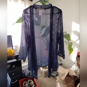 Open-Weave Navy Longline Cardigan